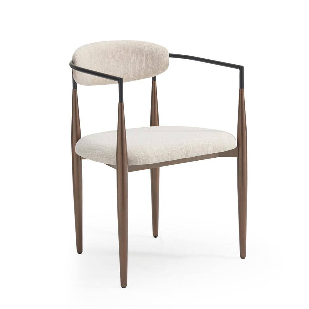 Beige Upholstered Arm Chair with Coffee Gold Metal Legs