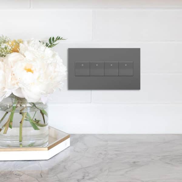 adorne 4 Gang Decorator/Rocker Wall Plate with Microban, Magnesium (1-Pack)
