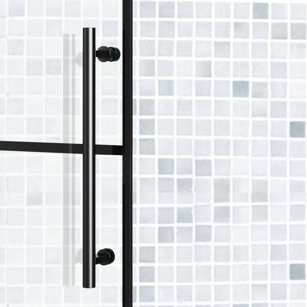 60" Matte Black Framed Sliding Shower Door with Stainless Steel Handle