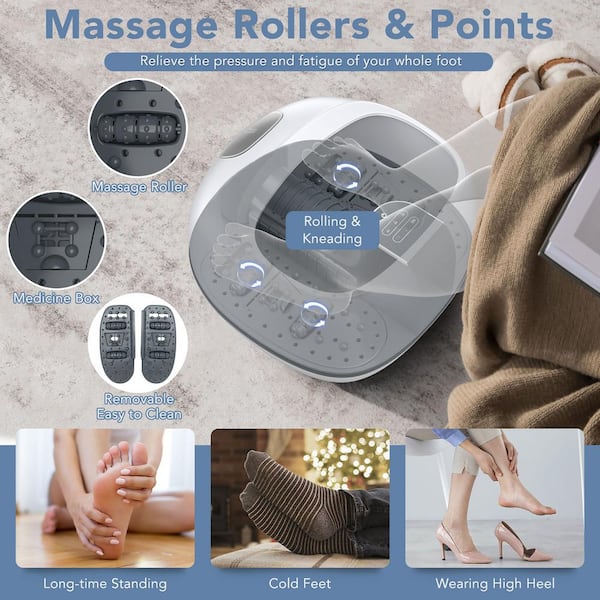 Hands of a professional foot massager with oils and health care products on  white bed. Concept of health care, relaxation, foot spa treatment. or  product introduction for women's foot spa 13945739 Stock