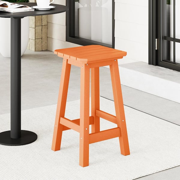 Laguna 24 in. HDPE Plastic All Weather Square Seat Backless Counter Height Outdoor Bar Stool in Orange