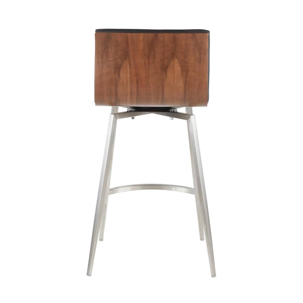Modern Black Faux Leather Swivel Counter Height Stool with Wood Back