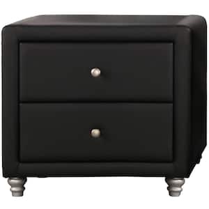 Upholstered 2-Drawer Black Nightstand