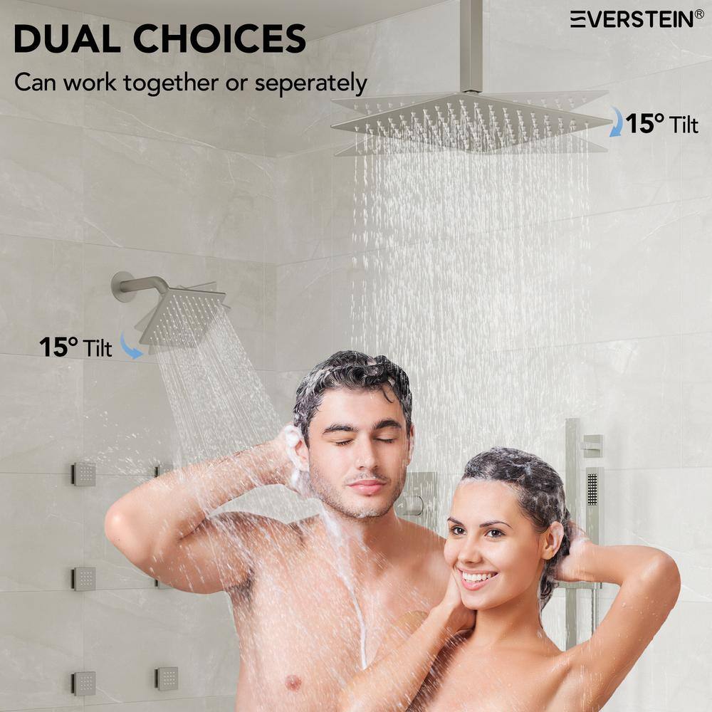 DualJetSpa 16" & 6" Brushed Nickel Dual Shower Head System with Body Jets