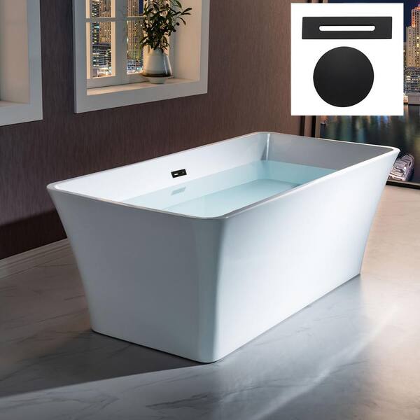 WOODBRIDGE Ramo 67 in. Acrylic FlatBottom Rectange Bathtub with Matte Black Overflow and Drain