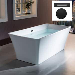 Ramo 67 in. Acrylic FlatBottom Rectange Bathtub with Matte Black Overflow and Drain Included in White