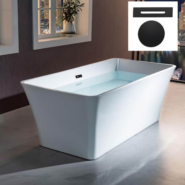 Ramo 67 in. Acrylic FlatBottom Rectange Bathtub with Matte Black Overflow and Drain Included in White
