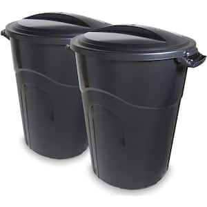32 Gallon Outdoor Garbage Can, w/Handles & Attachable Click Lock Lid, Black, Pack of 2