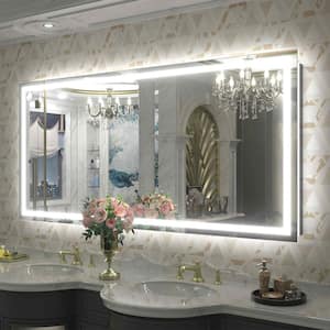 60 in. W x 28 in. H Rectangular Frameless Front & Back LED Lighted Anti-Fog Tempered Glass Wall Bathroom Vanity Mirror