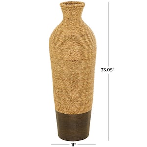 33 in. Brown Handmade Tall Woven Floor Seagrass Decorative Vase