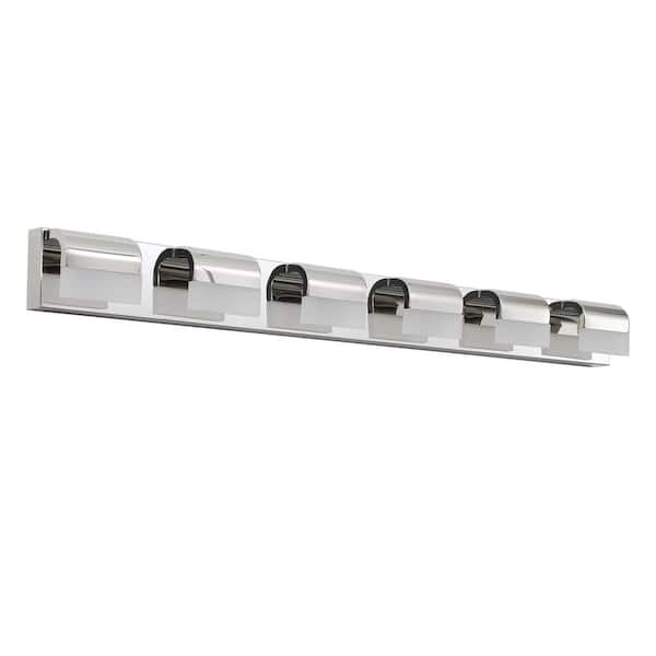 46.5 in. 6-Light Chrome LED Vanity Light Bar with Crystal Glass Shades, Bathroom Wall Sconce