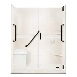 Classic Freedom Grand Hinged 32 in. x 60 in. x 80 in. Right Drain Alcove Shower Kit in Natural Buff and Black Pipe