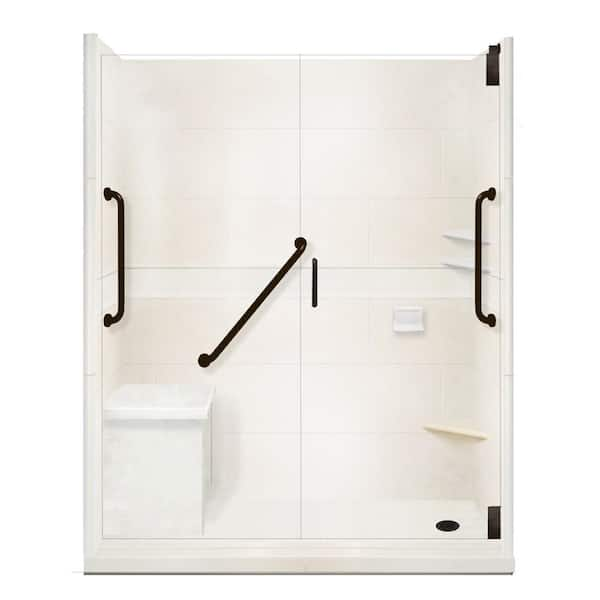 American Bath Factory Classic Freedom Grand Hinged 36 in. x 60 in. x 80 in. Right Drain Alcove Shower Kit in Natural Buff and Black Pipe