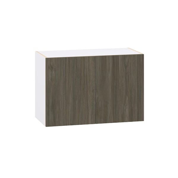 J COLLECTION Timberline 30 in. W x 14 in. D x 20 in. H  Slab Walnut Assembled Wall Bridge Kitchen Cabinet