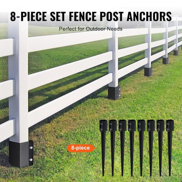 VEVOR Fence Post Anchor Ground Spike 8-Pack 36 in. x 4 in. x 4 in. Outer Diameter Metal Black Powder Coated Post Stake Ground.