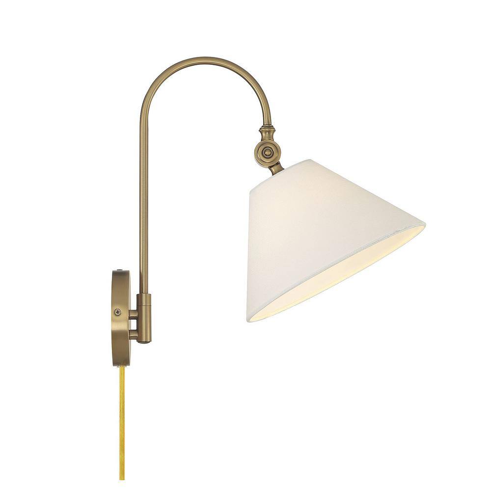 Meridian Adjustable Arm 16" Wall Sconce in Natural Brass with White Shade