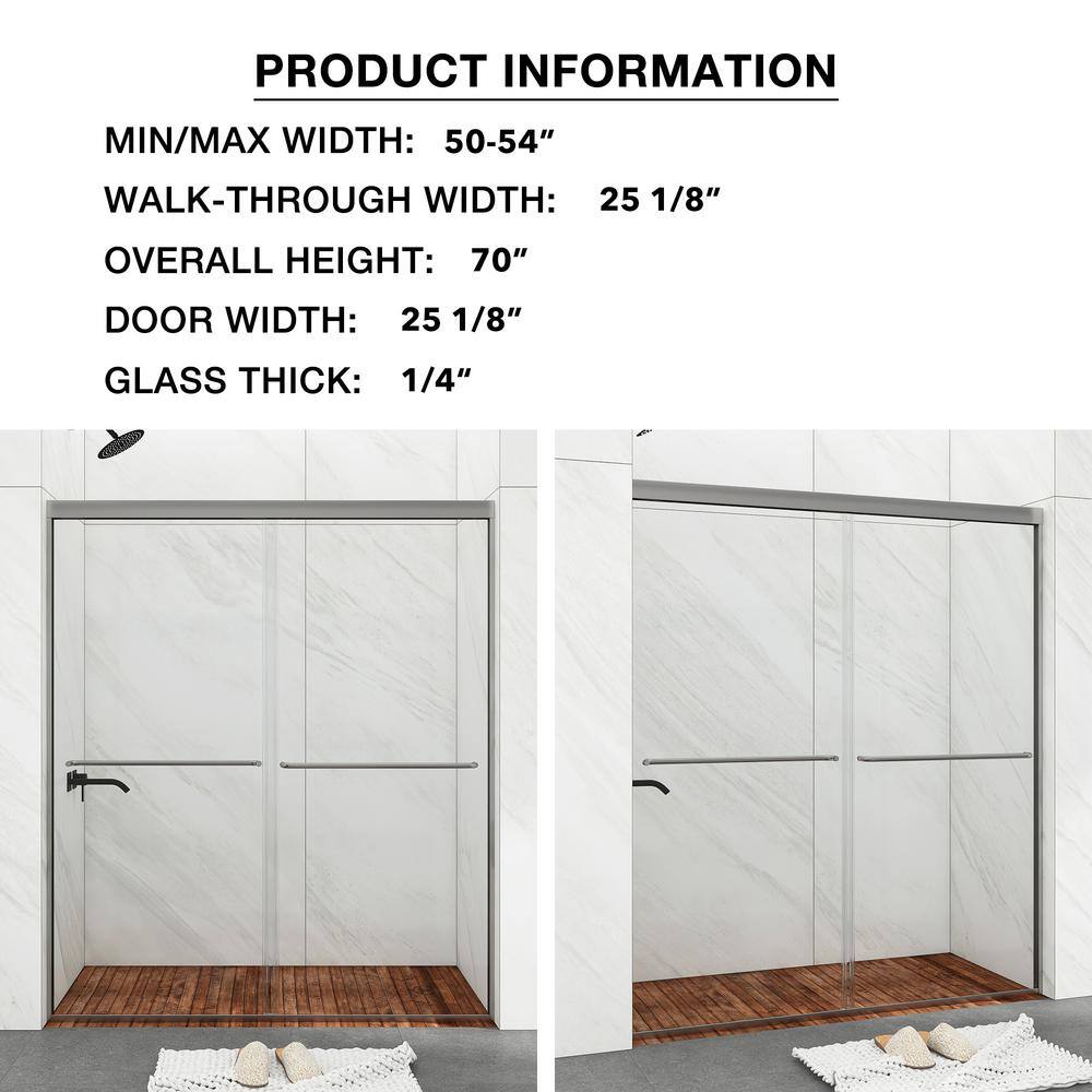 54 in. Chrome Framed Double Sliding Shower Door with Clear Glass