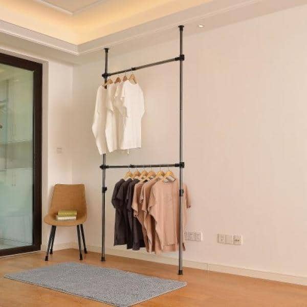 URTR Black Garment Coat Rack Freestanding Hanger Double Rods 2
