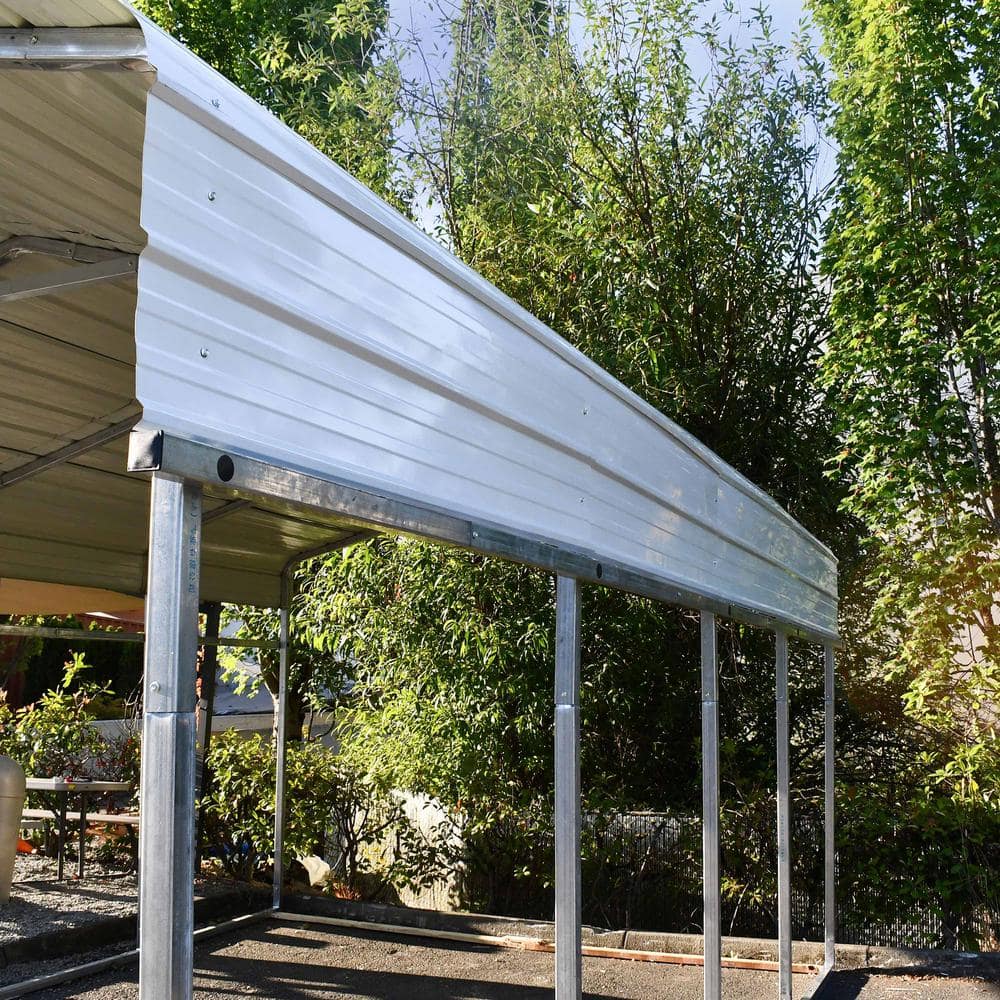Gray Galvanized Steel Carport with Corrugated Roof Panels