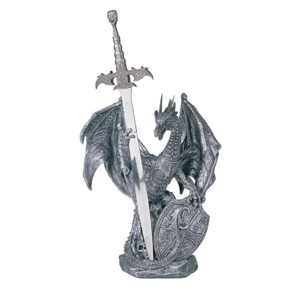 FC Design 10 in. H Medieval Silver Dragon with Shield and Sword