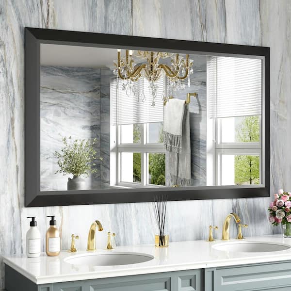 Apmir 55 in. W x 32 in. H Rectangular Aluminum Alloy Framed and Tempered Glass Wall Bathroom Vanity Mirror in Matte Black
