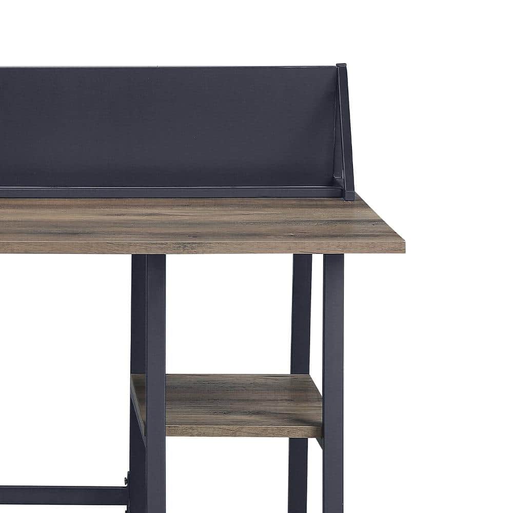 Rustic Oak and Black Wood Writing Desk with Shelves
