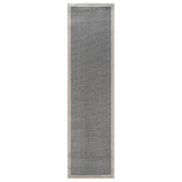 Modern Geometric Stripe Bordered Runner Rug for Living Room, Bedroom, or Entryway 2 ft. x 8 ft. Black