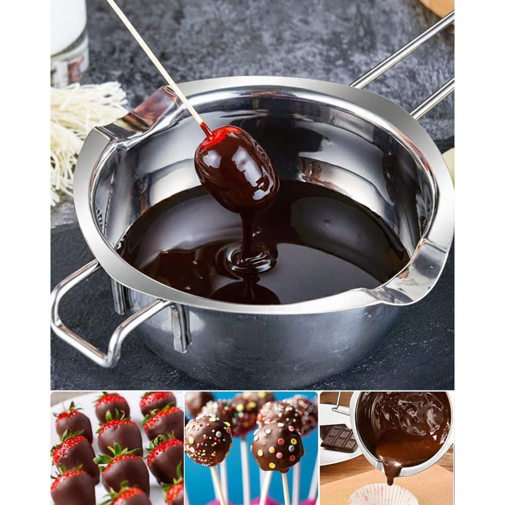 Double Boiler Series 0.5 qt, Stainless Steel Silver Finish Kitchen Pot with Dual Pour Spouts and Cool Handle