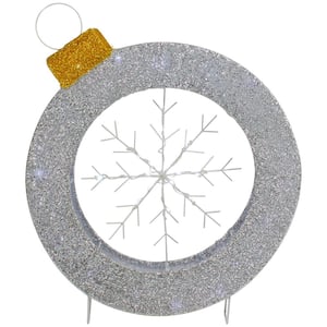 20 in. LED Lighted Silver Tinsel Ornament with Snowflake Outdoor Christmas Decoration