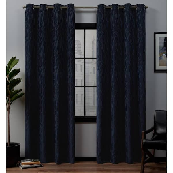 EXCLUSIVE HOME Forest Hill Peacoat Blue 52 in. W x 96 in. L Grommet Top Room Darkening Black Out Curtain Panel (Set of 2)