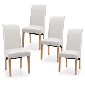 Beige Upholstered Padded Side Dining Chairs with Rubber Wood Legs (Set of 4)