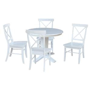 Aria White Solid Wood 36 in. Round Top Pedestal Dining Table Set with 4 X-Back Chairs, Seats 4