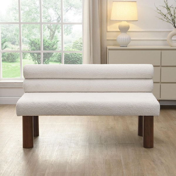 Arthur Modern 51.5 in. Upholstered Boucle Bedroom Bench with Backrest, Beige