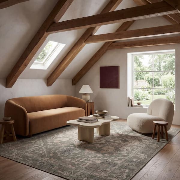 Luda Vintage and Distressed Washable Sage 4 ft. x 6 ft. Indoor Area Rug