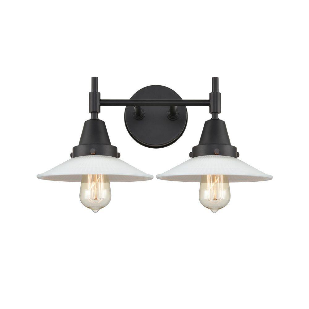 Halophane 18 in. 2-Light Matte Black Vanity Light with Glass Shade price history on PriceWatchPro