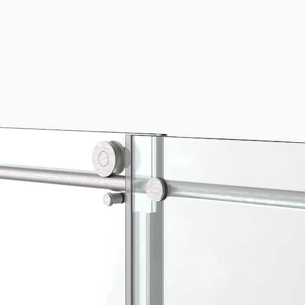 Staykiwi 60 in. W x 76 in. H Sliding Frameless Shower Door in Brushed Nickel Finish with Frosted Glass