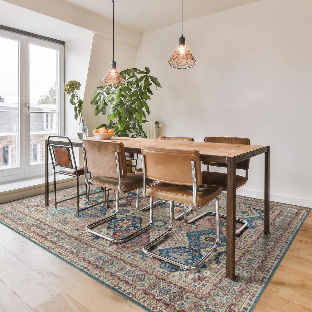Cinzia Multicolor Synthetic Oriental Washable Area Rug 9x13