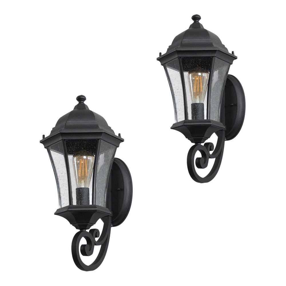 Retro Style 1-Light Hardwired Black Outdoor Wall Lantern Sconce with Auto Photo Sensor and No Bulb Included (2 Pack) price history on PriceWatchPro