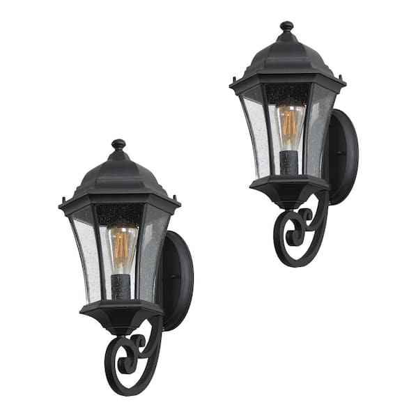 VEVETTA Retro Style 1-Light Hardwired Black Outdoor Wall Lantern Sconce with Auto Photo Sensor and No Bulb Included (2 Pack)