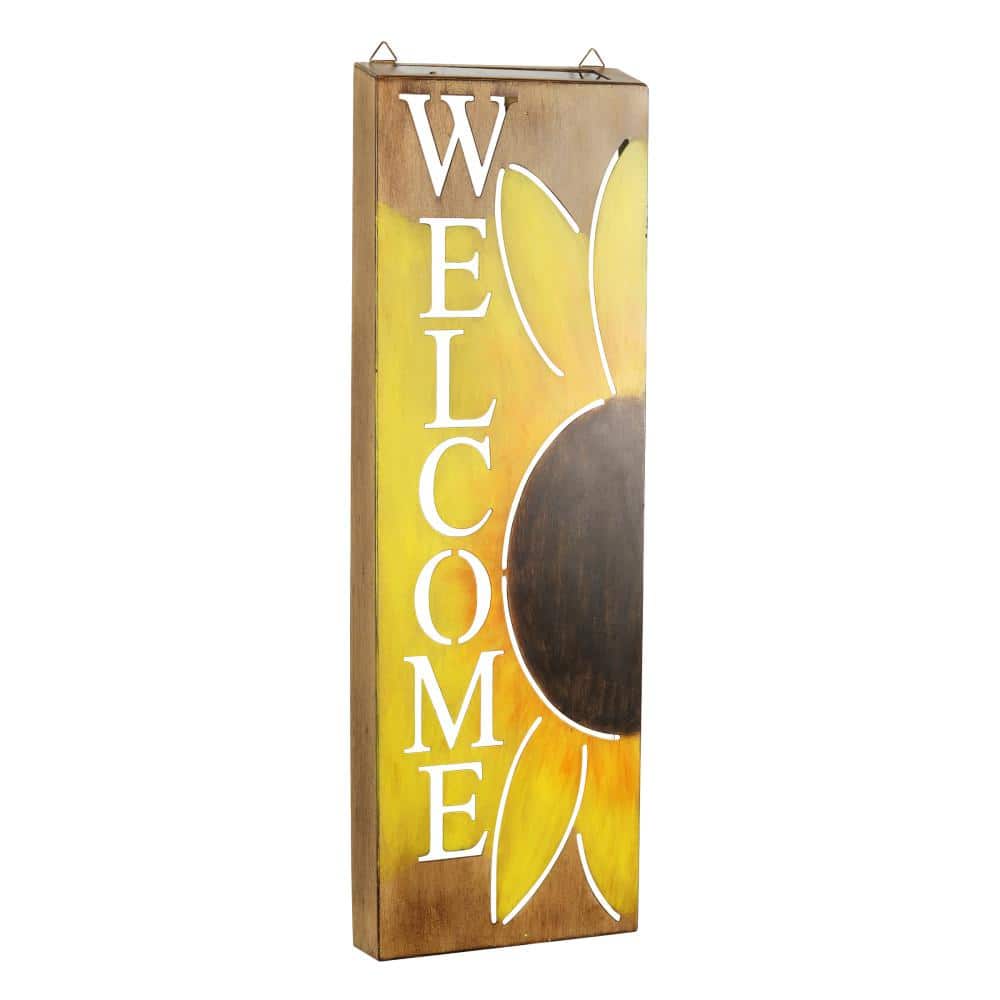 Solar Metal Sunflower Welcome Sign with LED Lights