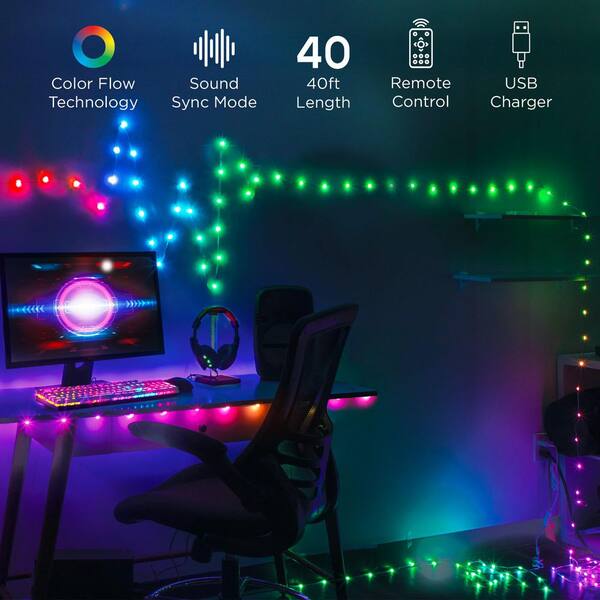 STE (エスティーイー) LED デコライト フラッシュライト セット ① 40 ft. USB Powered Sound Reactive RGBIC Dot Lights with 28key