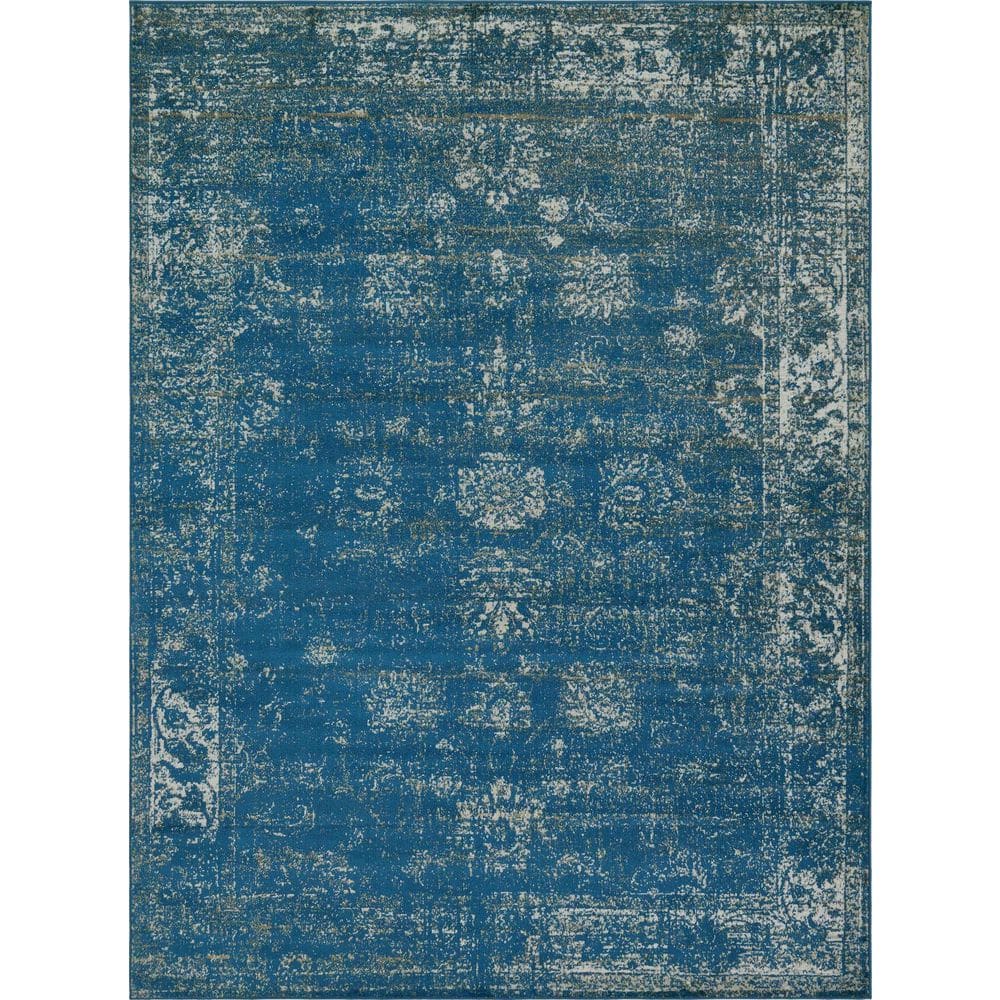 Blue Rectangular Easy Care Stain-Resistant Indoor Area Rug