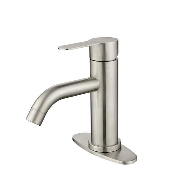 Lukvuzo Waterfall Spout Single Handle Single Hole Bathroom Faucet in Brushed Nickel