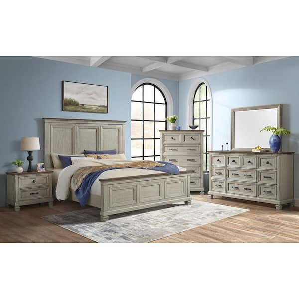 Bloomfield Medium Brown and Washed Stone 5-Drawer 40 in. Chest of Drawers