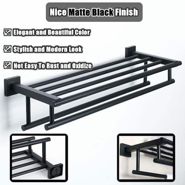 AKOZLIN 16-Inch Wall Mount Towel Rack – Double Bar, SUS304 Stainless Steel, No-Drill Installation