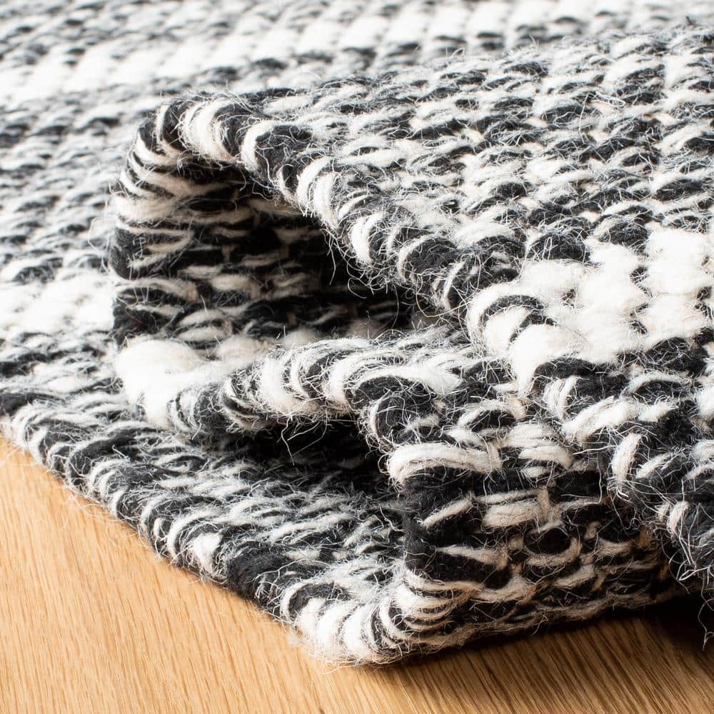 Handmade Black and Ivory Wool Striped 9' x 12' Area Rug