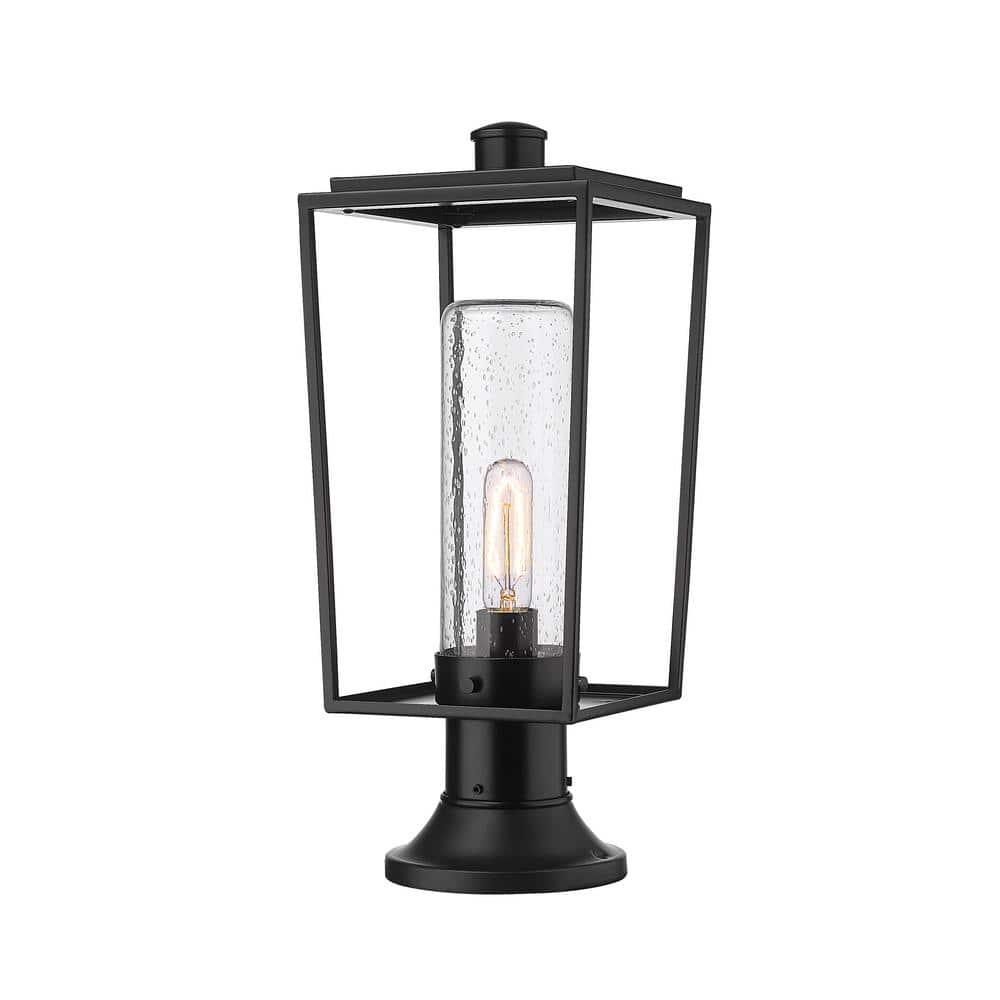 Sheridan Black Steel Outdoor Lantern with Seedy Glass Shade