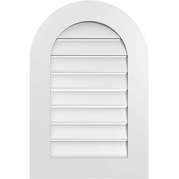 Ekena Millwork 20 in. x 30 in. Round Top White PVC Paintable Gable Louver Vent Functional
