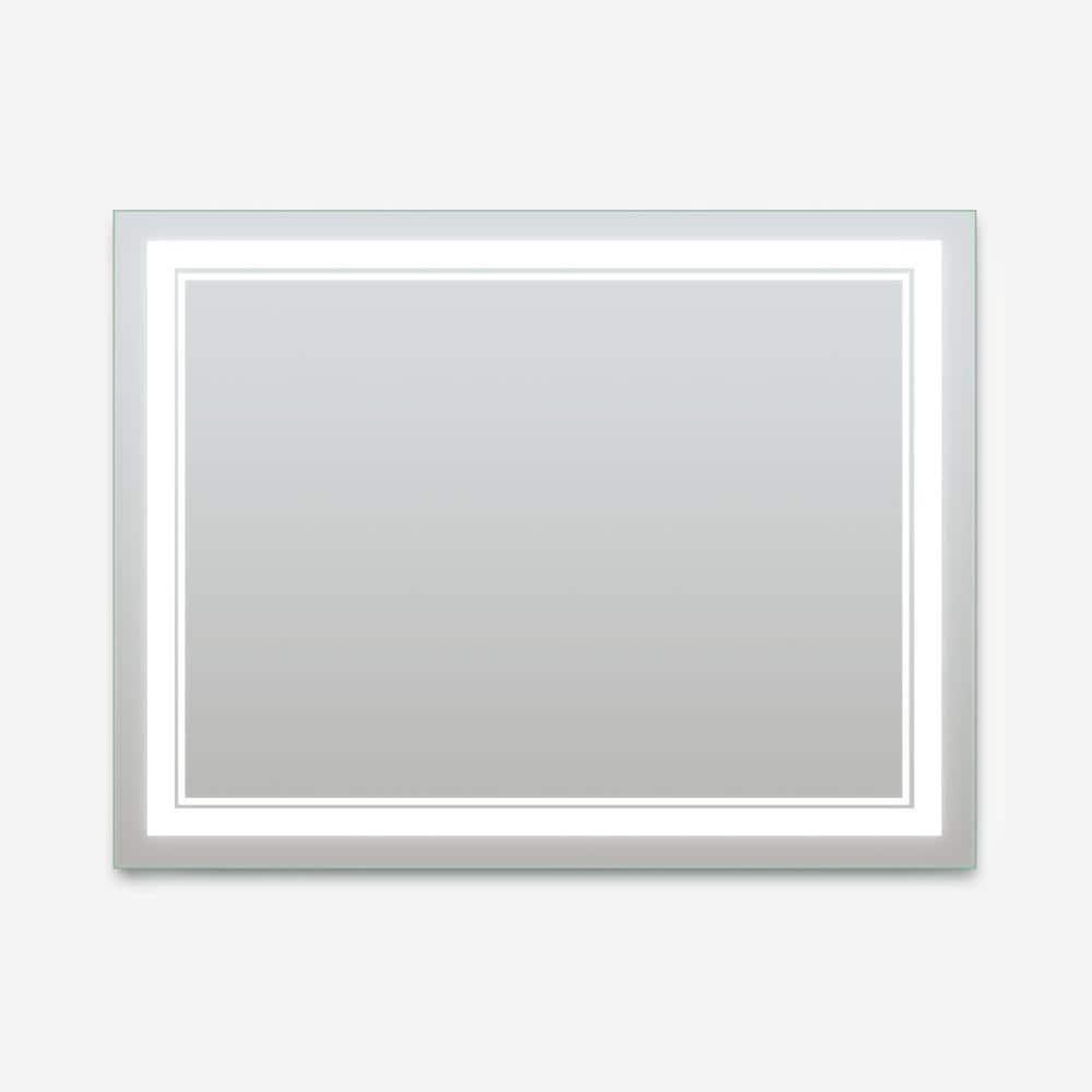 Modern 48 in. W x 36 in. H Rectangle Silver LED Lighted Frameless Anti-Fog 