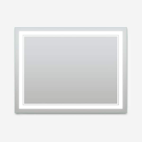 Unbranded Modern 48 in. W x 36 in. H Rectangle Silver LED Lighted Frameless Anti-Fog Wall Mount Bathroom Vanity Mirror